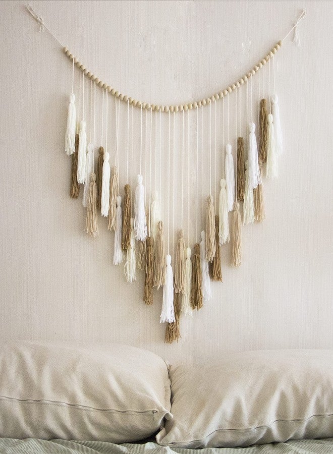 Decocove Large Macrame Wall Hanging with Wood Beads - Bohemian Wall Decor for Bedroom, Living Room and Kitchen - Cream and Beige - 35'' x 36'' - Image 2